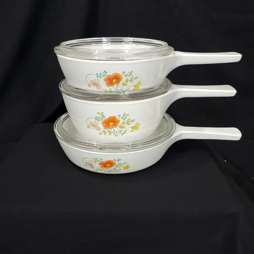 Vintage Corning Ware Wildflower Menuette Set With Lids EUC